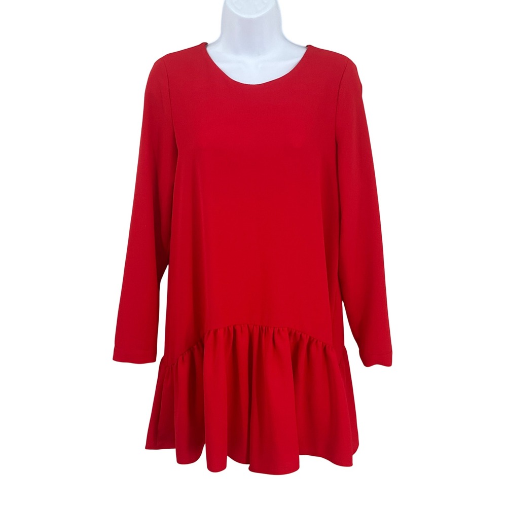 Zara Dress Women XS Red Drop Waist Ruffle Tie Back Mini Chic Romantic Coquette